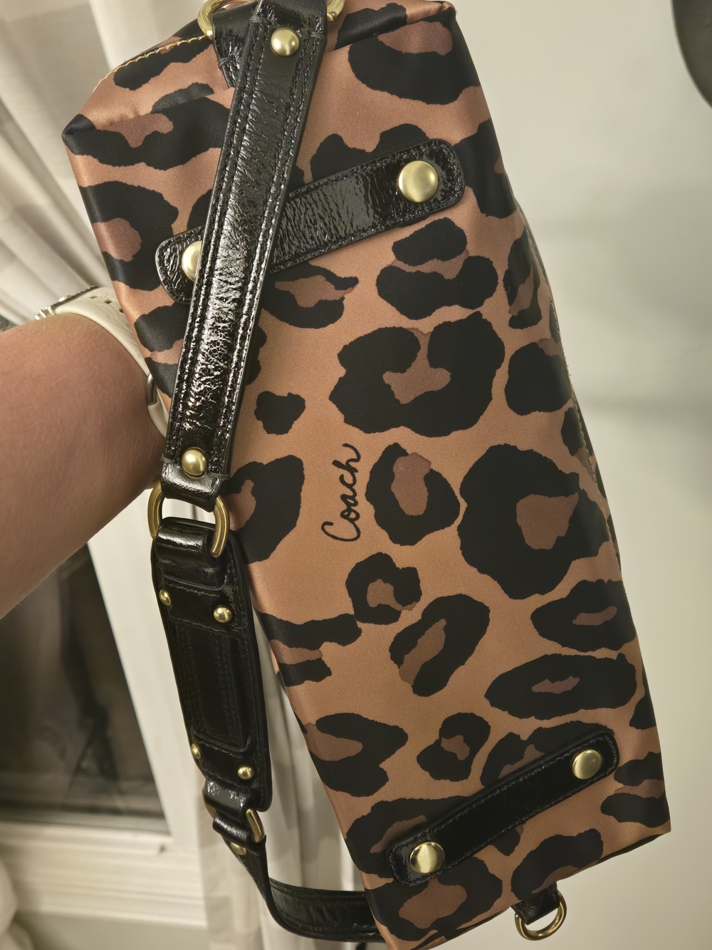 Coach Leopard-Print Satchel in Brown and Black with Gold Hardware - Picture 10 of 10